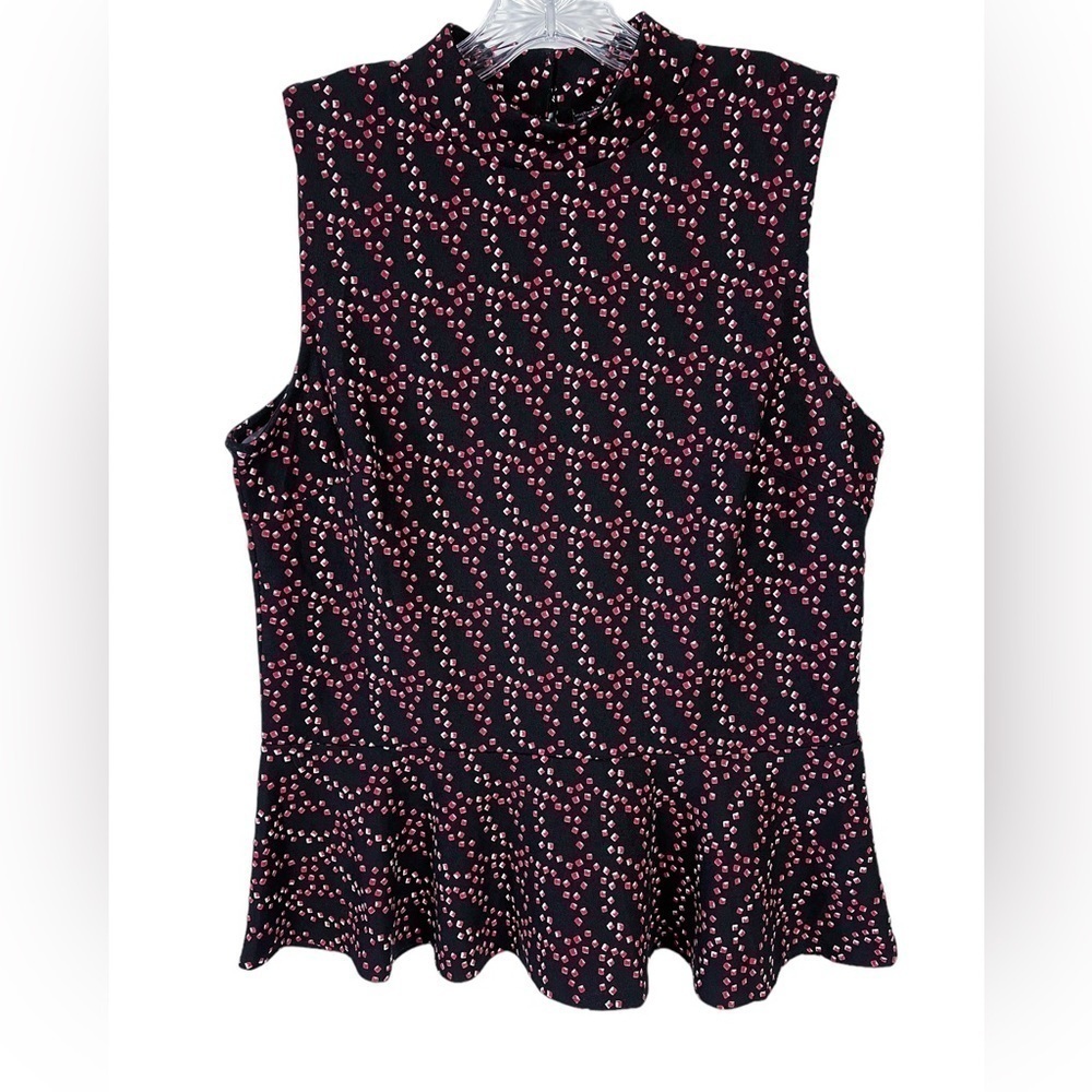 Banana Republic Sleeveless Black Multicolored Flare Hem Top Sz M
